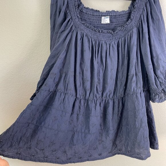 Old Navy Womens Plus 4X Puff Sleeve Smocked Embroidered Babydoll Blouse Top - Picture 8 of 11